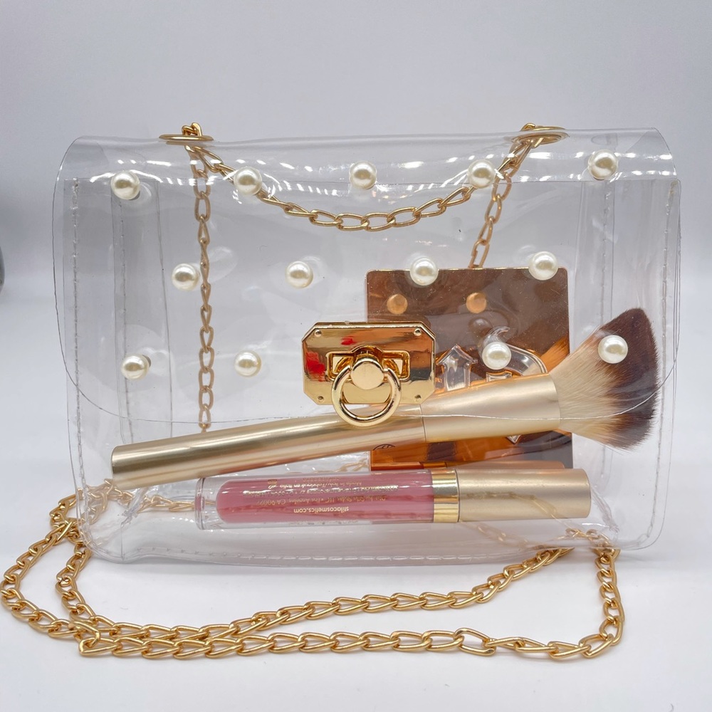 Clear purse cross over vinyl plastic clear pearl